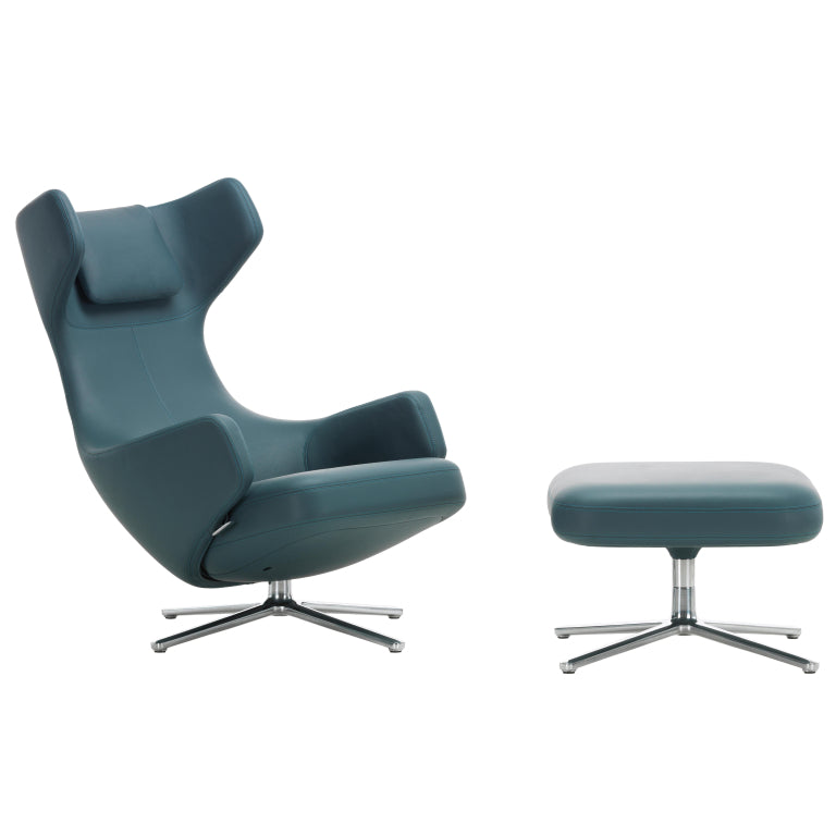 Vitra Grand Repos loungestoel met Ottoman, Leder Premium