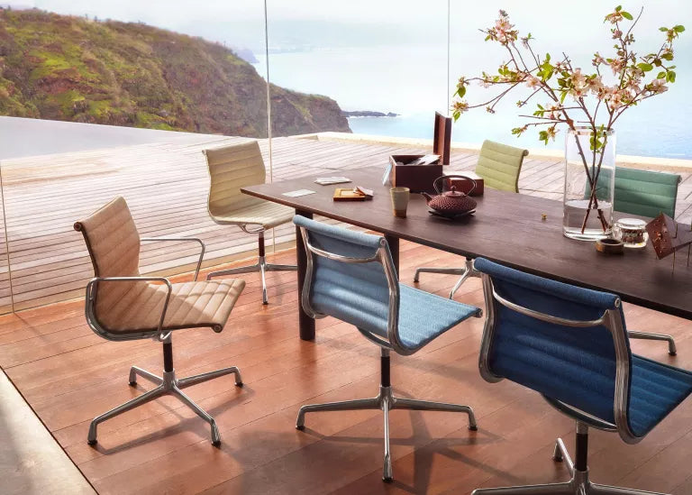 Vitra EA 101 stoel geel/ pastel groen, onderstel verchroomd