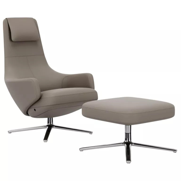 Vitra Repos Fauteuil met Ottoman, Leer premium F Sand