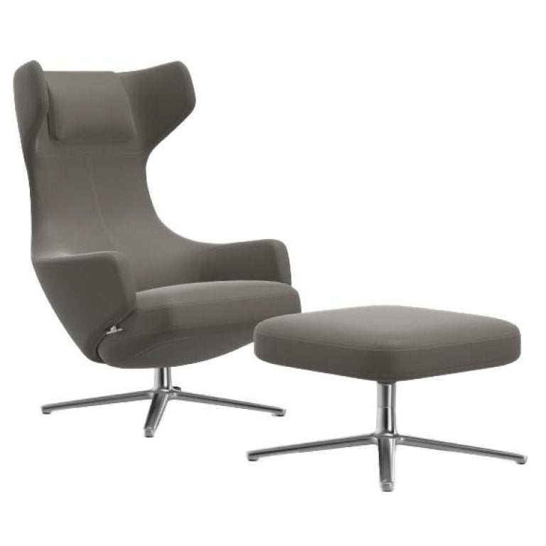 Vitra Grand Repos loungestoel met Ottoman, Leder Premium