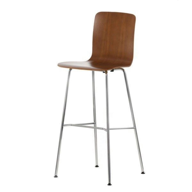 Vitra Hal Ply Stool Høj barstol mørk eg krom base