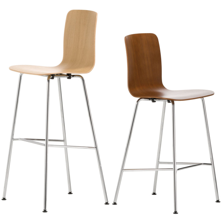 Vitra Hal Ply Stool Høj barstol lys eg forkromet base