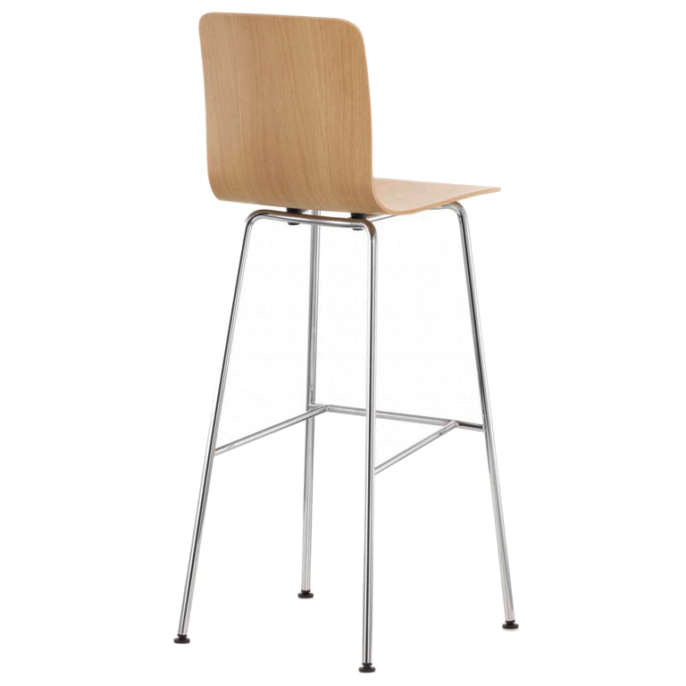 Vitra Hal Ply Stool Høj barstol lys eg forkromet base