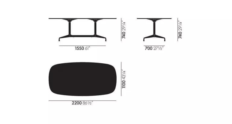 Vitra Eames Segmented Table 220 grundlæggende mørk poleret naturlig eg