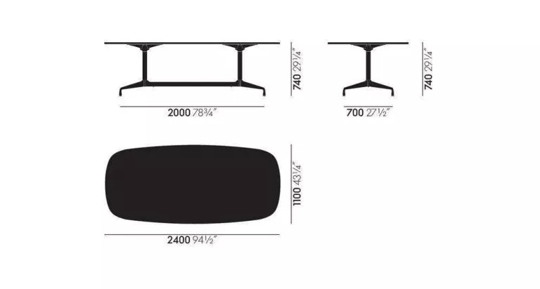 Vitra Eames Segmented Table 240 basic mørk poleret eg naturlig