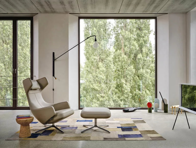 Vitra Grand Repos loungestoel met Ottoman, Leder Premium